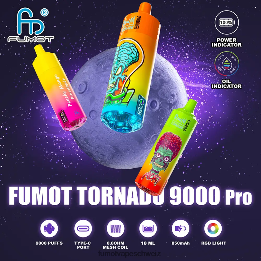 Fumot Tornado 1 Stück 9000 Pro 18 ml Einweg-Vaporizer X464JP239 | Fumot Aroma dreifache Mango