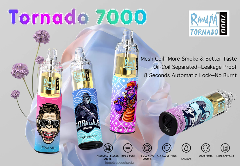 Fumot Tornado 7000 Einweg-Vape-Pen – 14 ml (1 Stück) X464JP72 | Fumot Vape Schweiz Cola-Eis